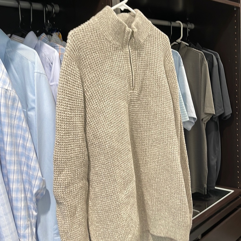 LL Bean mens 1/4 zip 100% cotton knit sweater